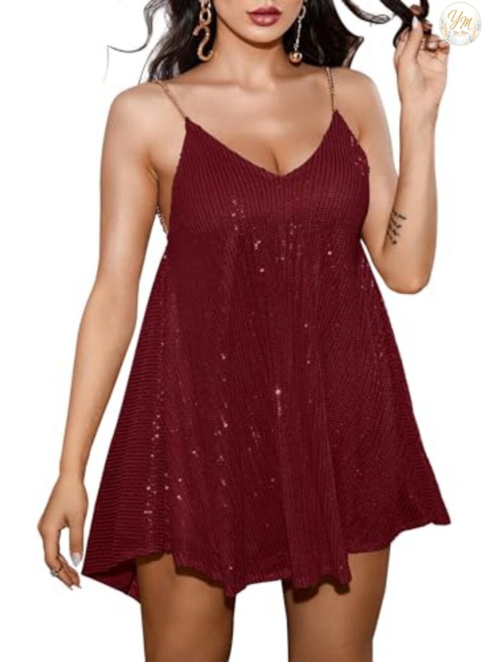 Sequin Mini Dress V Neck Spaghetti Strap Backless Club Party